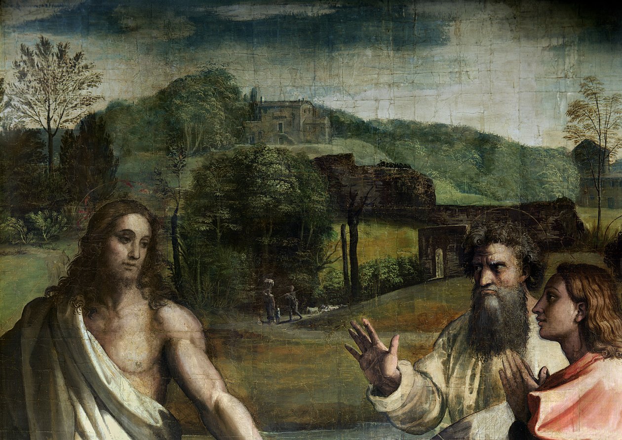 Carga de Cristo a São Pedro (desenho da Capela Sistina) (pré restauração) (detalhe de 33707) de Raffaello Sanzio Raphael