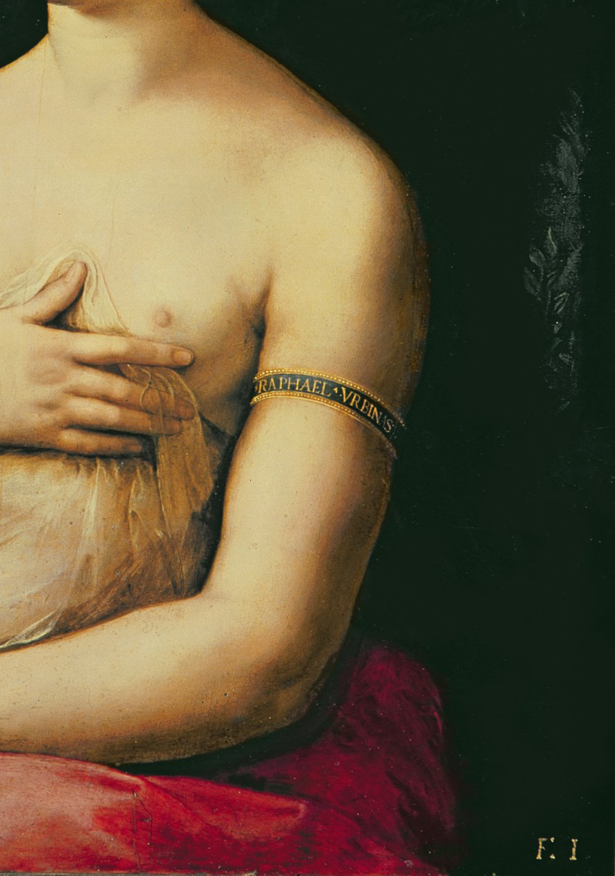 La Fornarina, c.1516 (painel) (detalhe de 68213) de Raffaello Sanzio Raphael