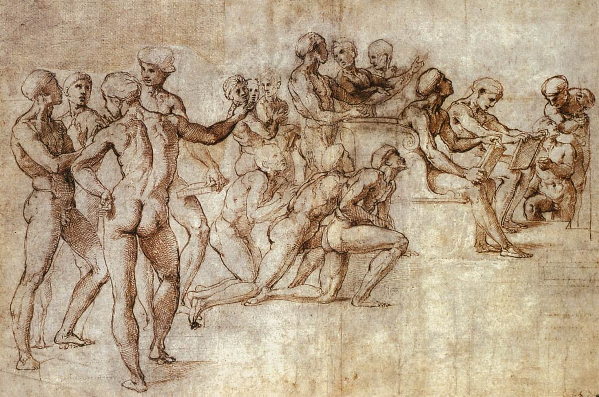 Estudo nu de Garzone para a disputa de Raffaello Sanzio Raphael