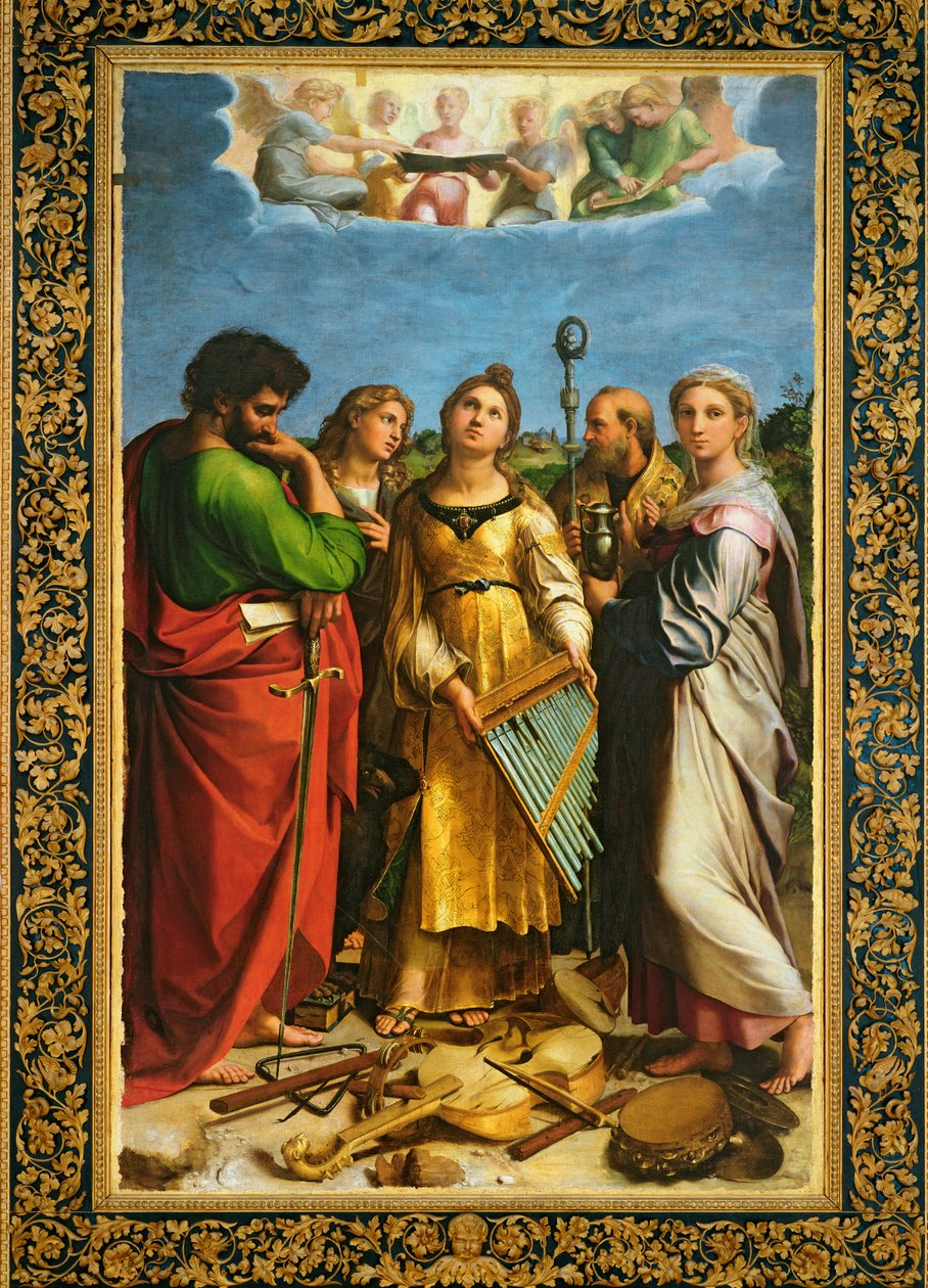 São Cecília cercada por São Paulo, São João Evangelista, Santo Agostinho e Maria Madalena, c.1513 (ver também 228955 e 349832) de Raffaello Sanzio Raphael