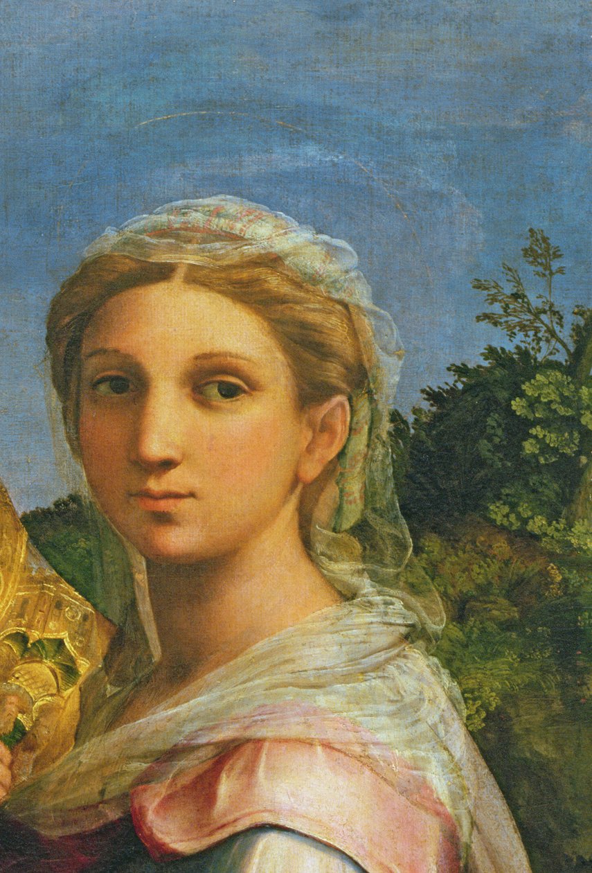 São Cecília cercada por São Paulo, São João Evangelista, Santo Agostinho e Maria Madalena, c.1513 detalhe de 182507) de Raffaello Sanzio Raphael