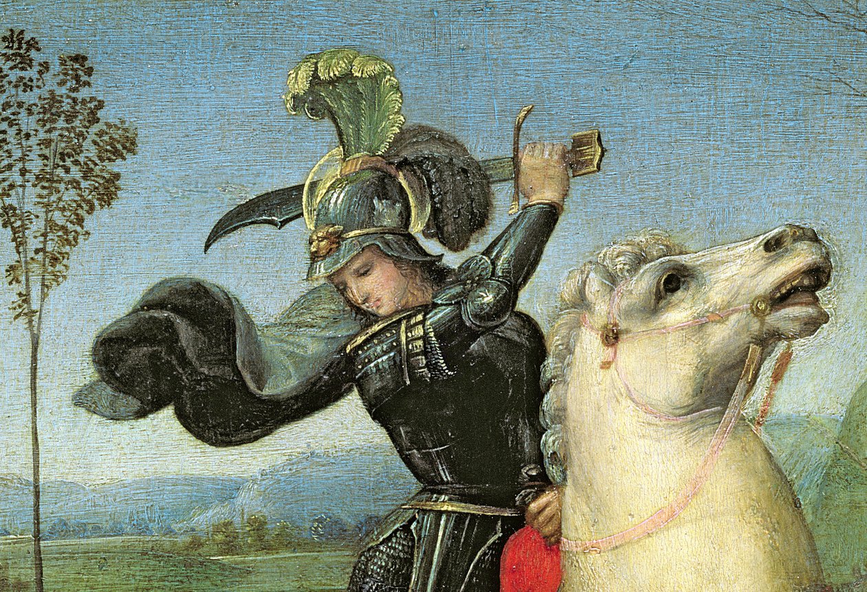 São Jorge Lutando com o Dragão, c.1503-05 (detalhe de 15971) de Raffaello Sanzio Raphael
