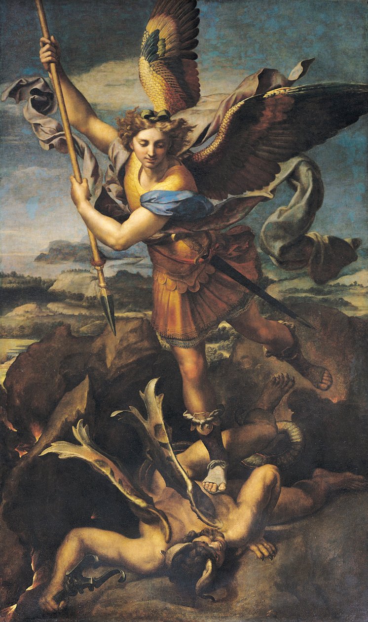 São Miguel Esmagando o Demônio, 1518 de Raffaello Sanzio Raphael