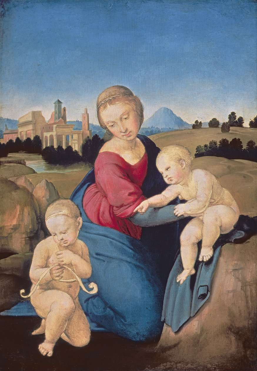 The Esterhazy Madonna, c.1507-08 (óleo de têmpera e óleo no painel de álamo) de Raffaello Sanzio Raphael