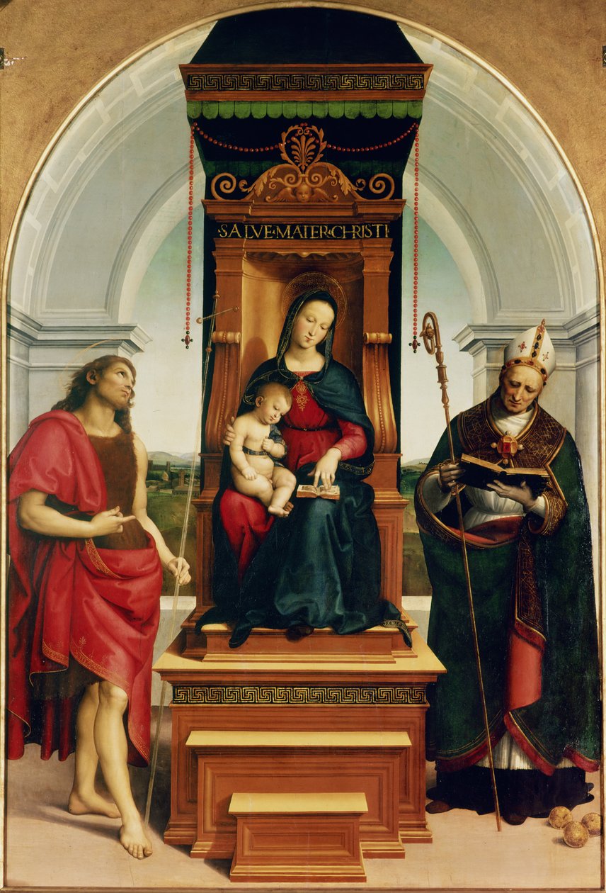 A Madona e o Menino com São João Batista e São Nicolau de Bari, 1505 de Raffaello Sanzio Raphael