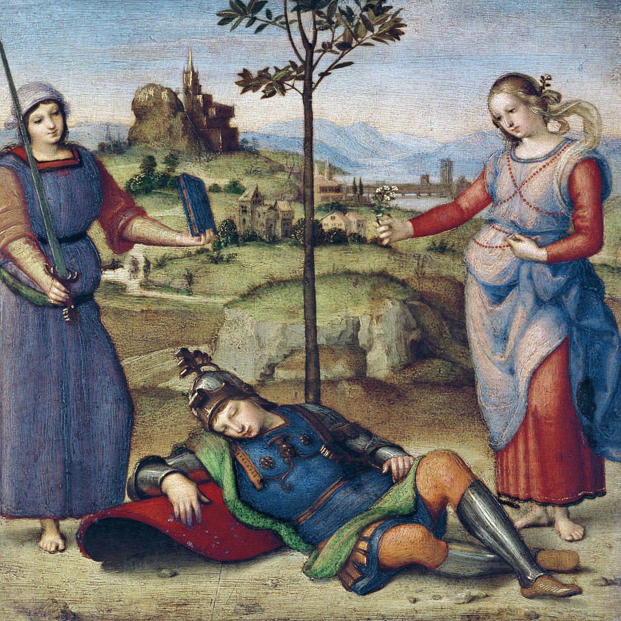 Visão de um cavaleiro, c.1504 (óleo em álamo) de Raffaello Sanzio Raphael