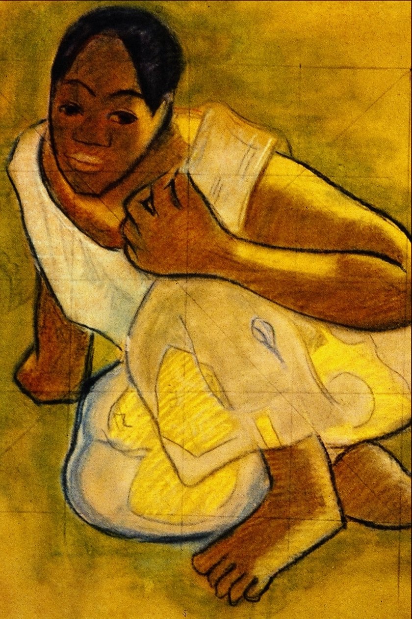 Menina taitiana agachada de Paul Gauguin