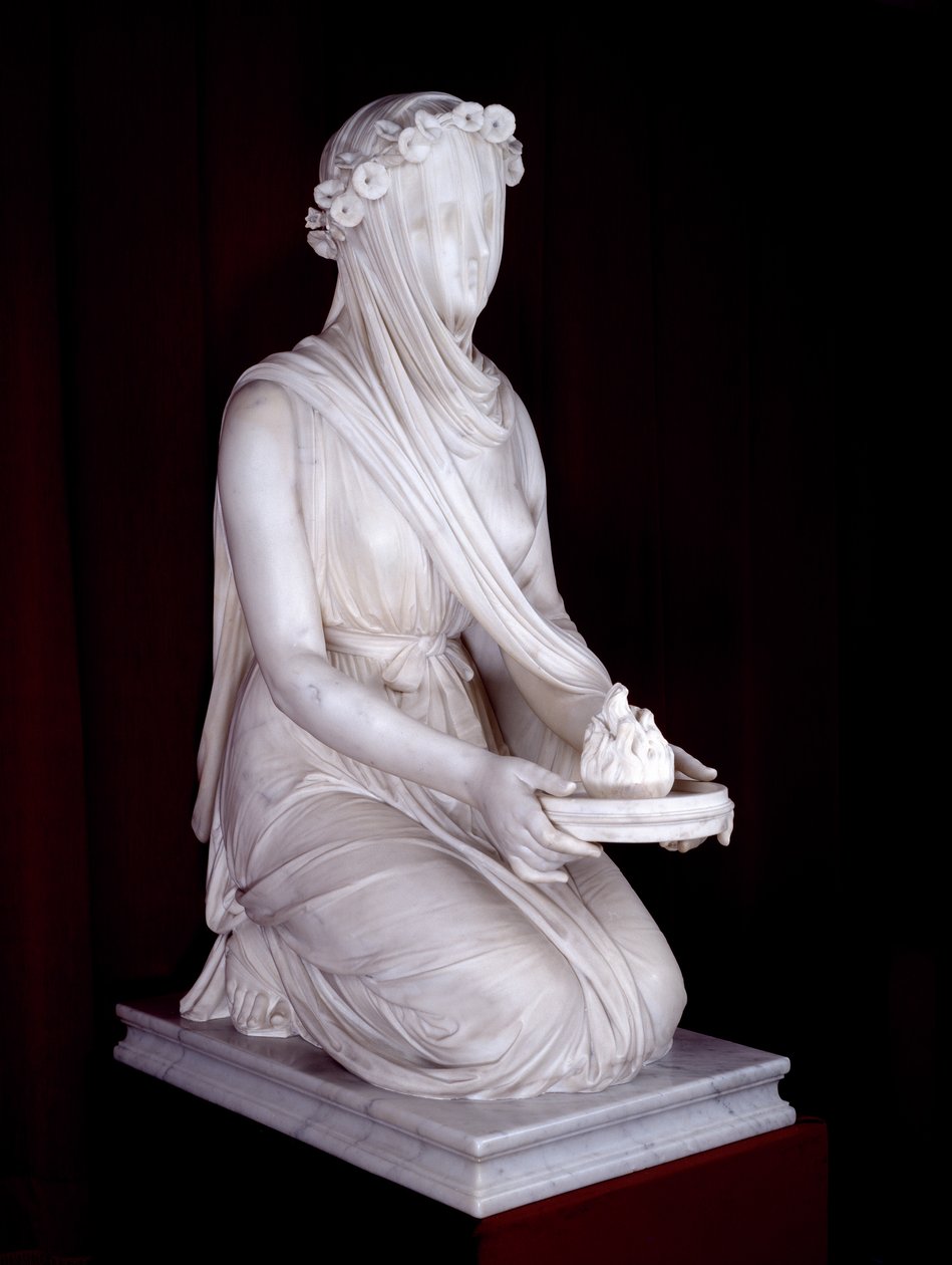 Estátua de uma Virgem Vestal (mármore) de Raffaello Monti