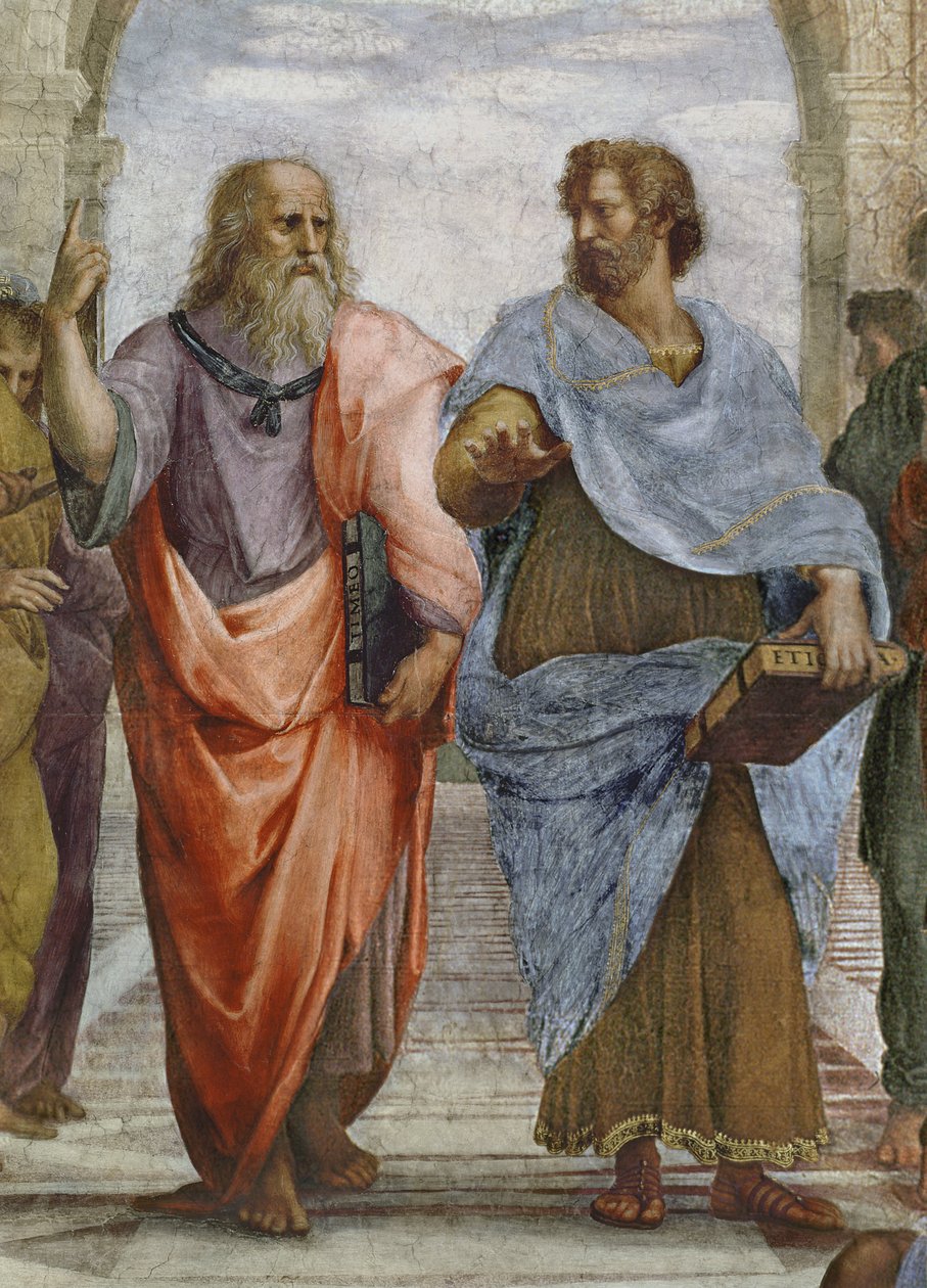 Aristóteles e Platão: detalhe da Escola de Atenas, 1510-11 detalhe afresco de 472 de Raffaello Sanzio Raphael