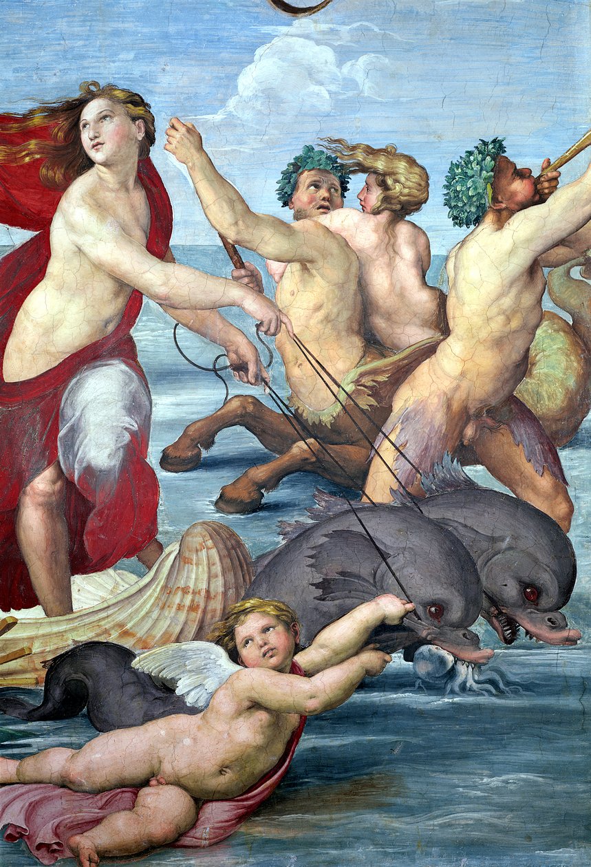 Galatea, detalhe, de, mermen, e, golfinhos, 1506, fresco, detalhe, de, 56473 de Raffaello Sanzio Raphael