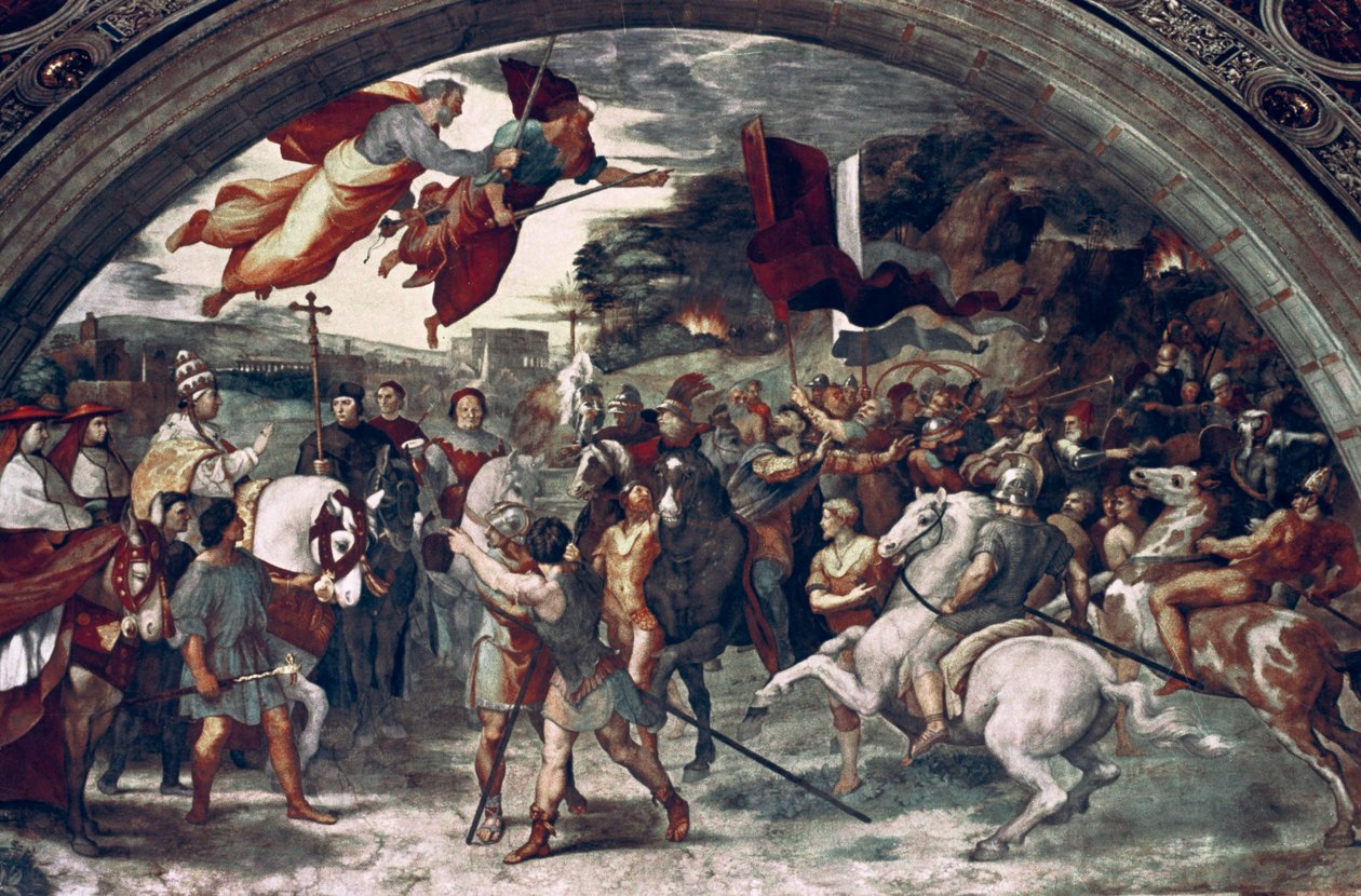Papa Leão I, Repulsão de Átila, detalhe, 1511-14 de Raffaello Sanzio Raphael