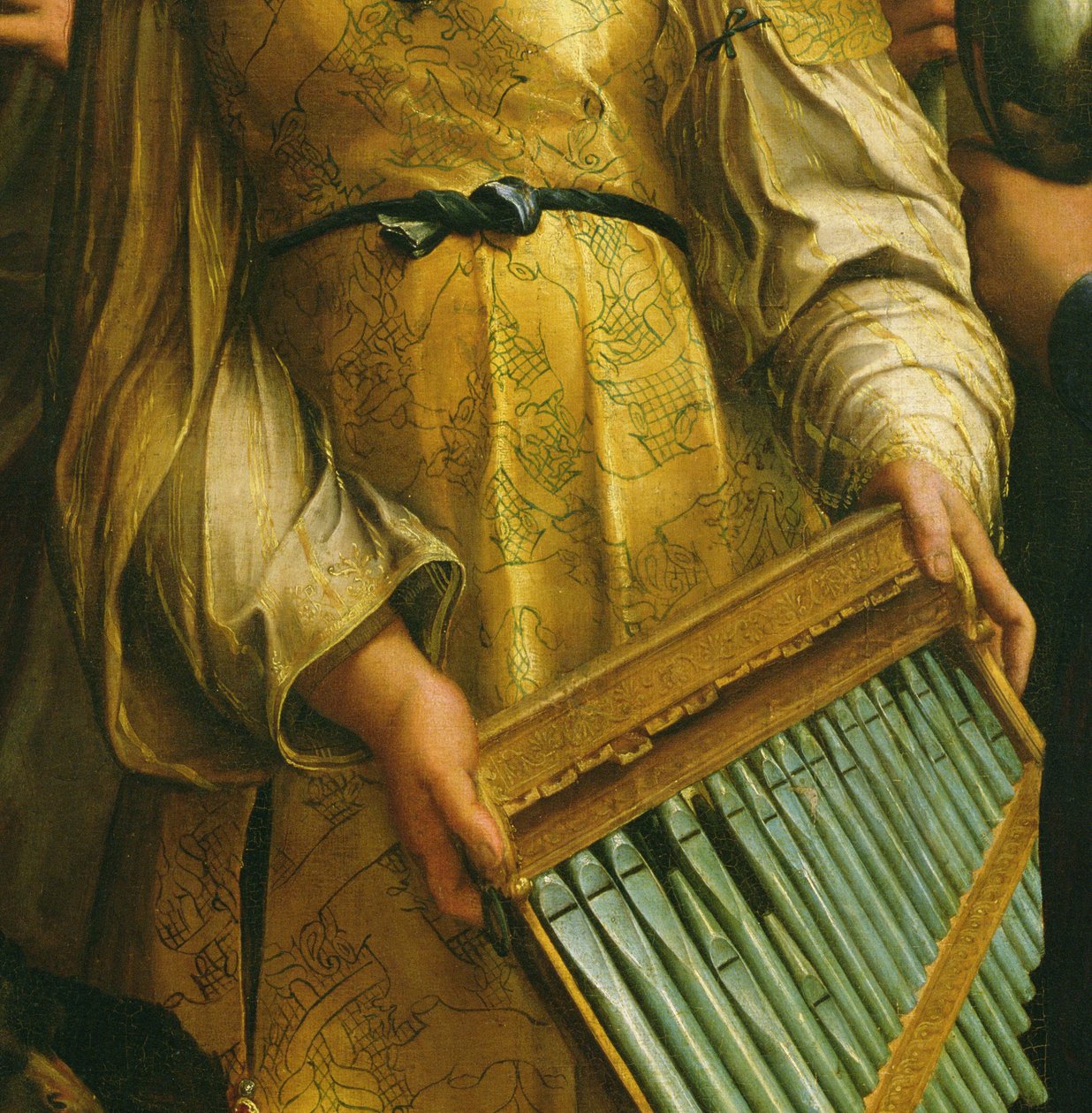 São Cecília cercada por São Paulo, São João Evangelista, Santo Agostinho e Maria Madalena, c.1513 (detalhe de 182507) de Raffaello Sanzio Raphael