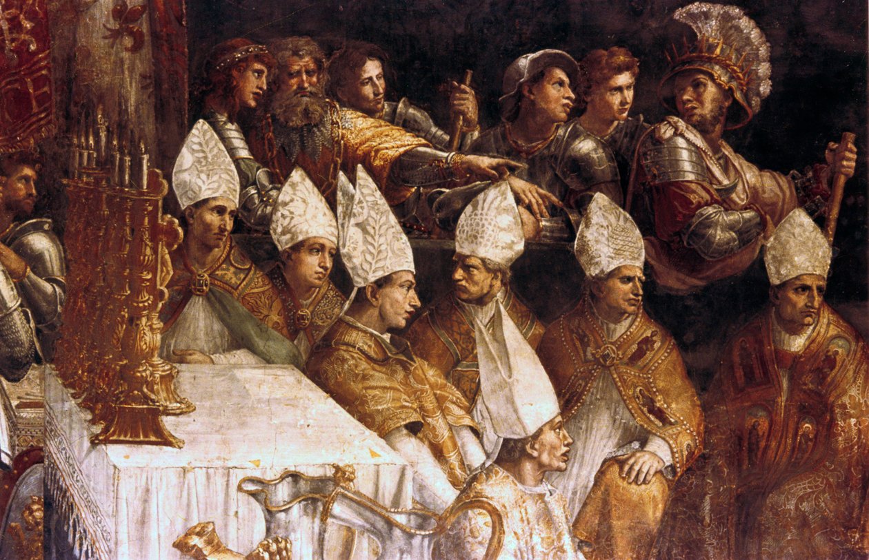 Detalhe da coroação de Carlos Magno, c1514 de Raffaello Sanzio Raphael