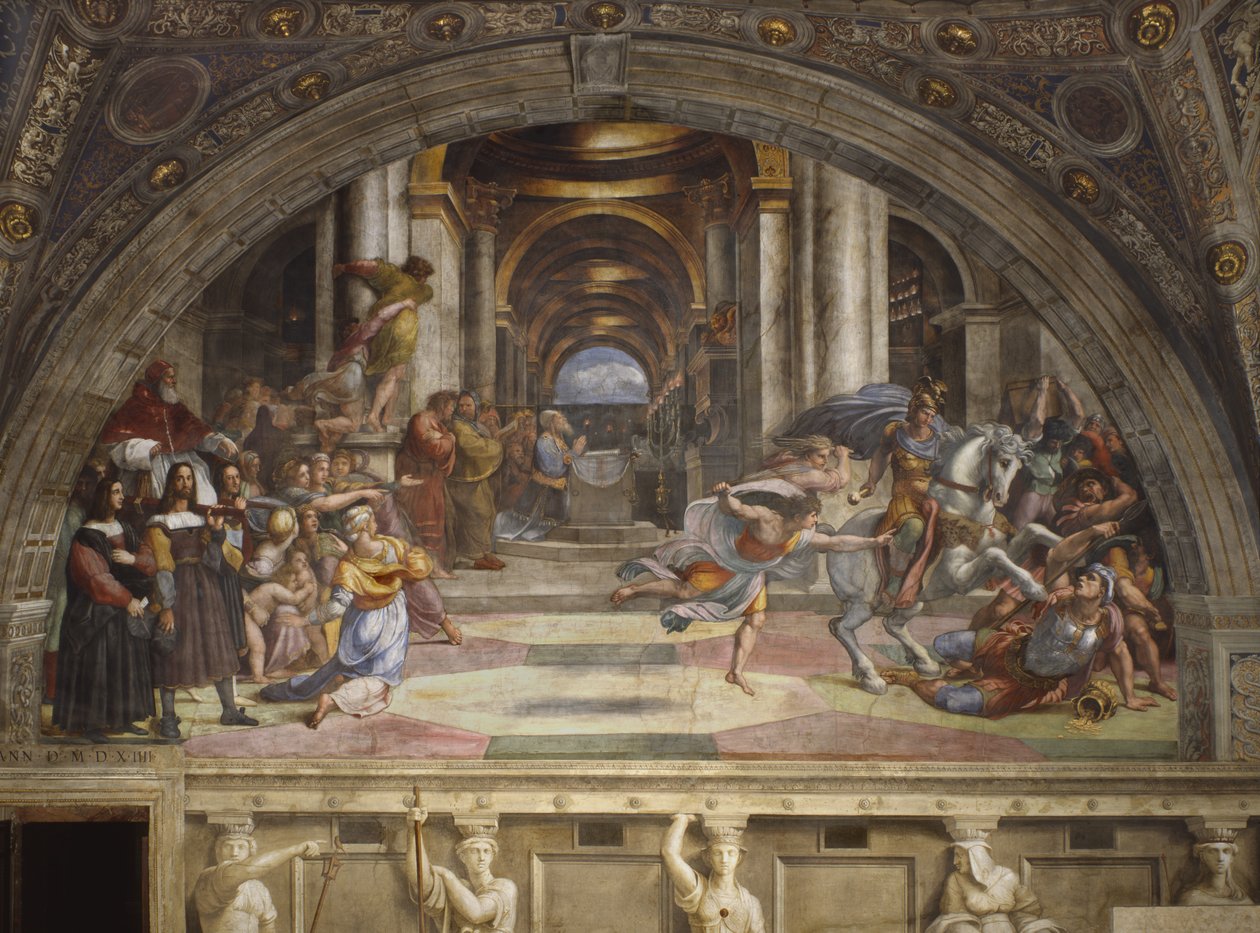 A Expulsão de Heliodoro do Templo, Stanza di Eliodoro, 1511-12 de Raffaello Sanzio Raphael