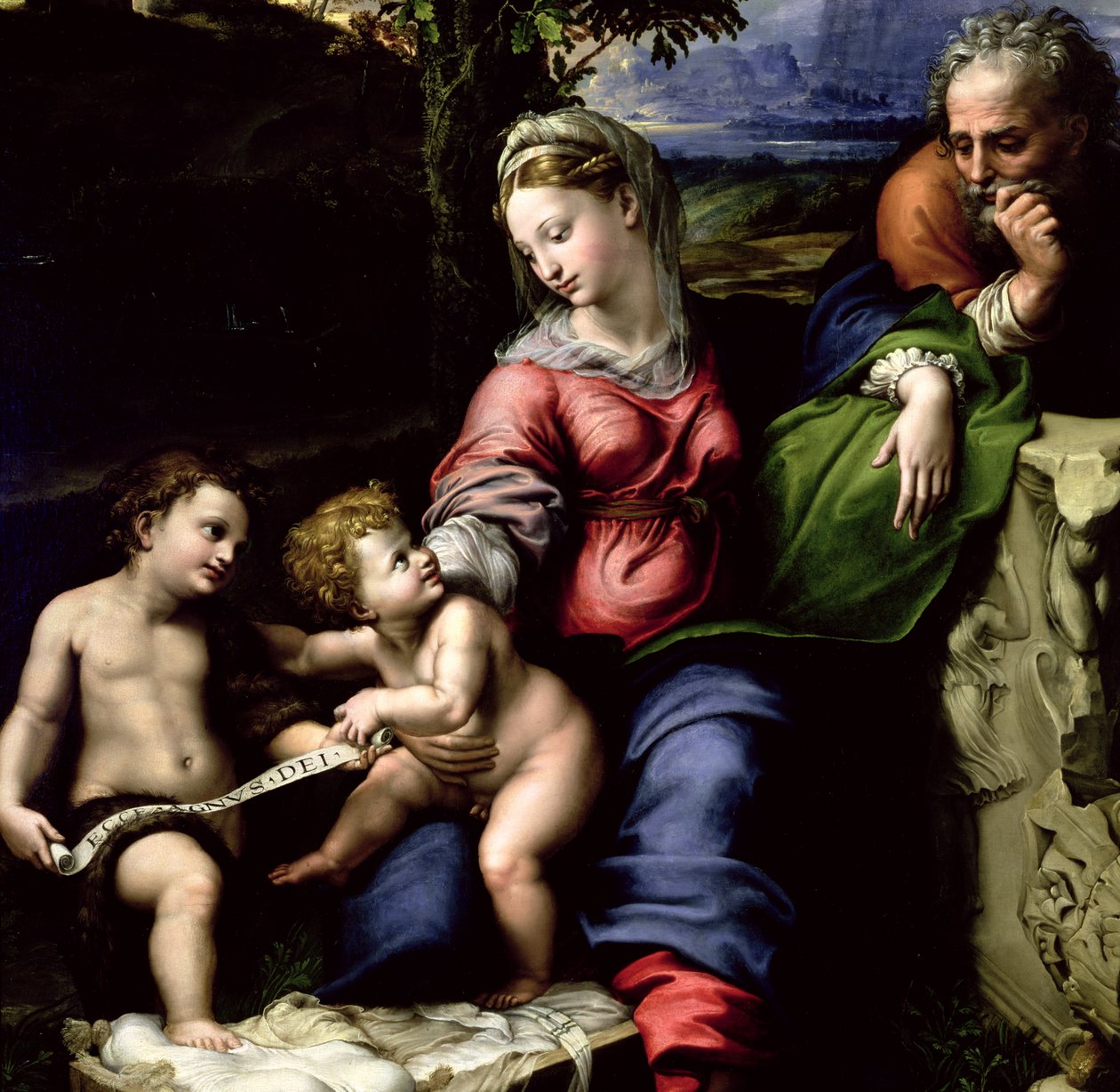 A Sagrada Família do Carvalho, c.1518 (detalhe de 56298) de Raffaello Sanzio Raphael