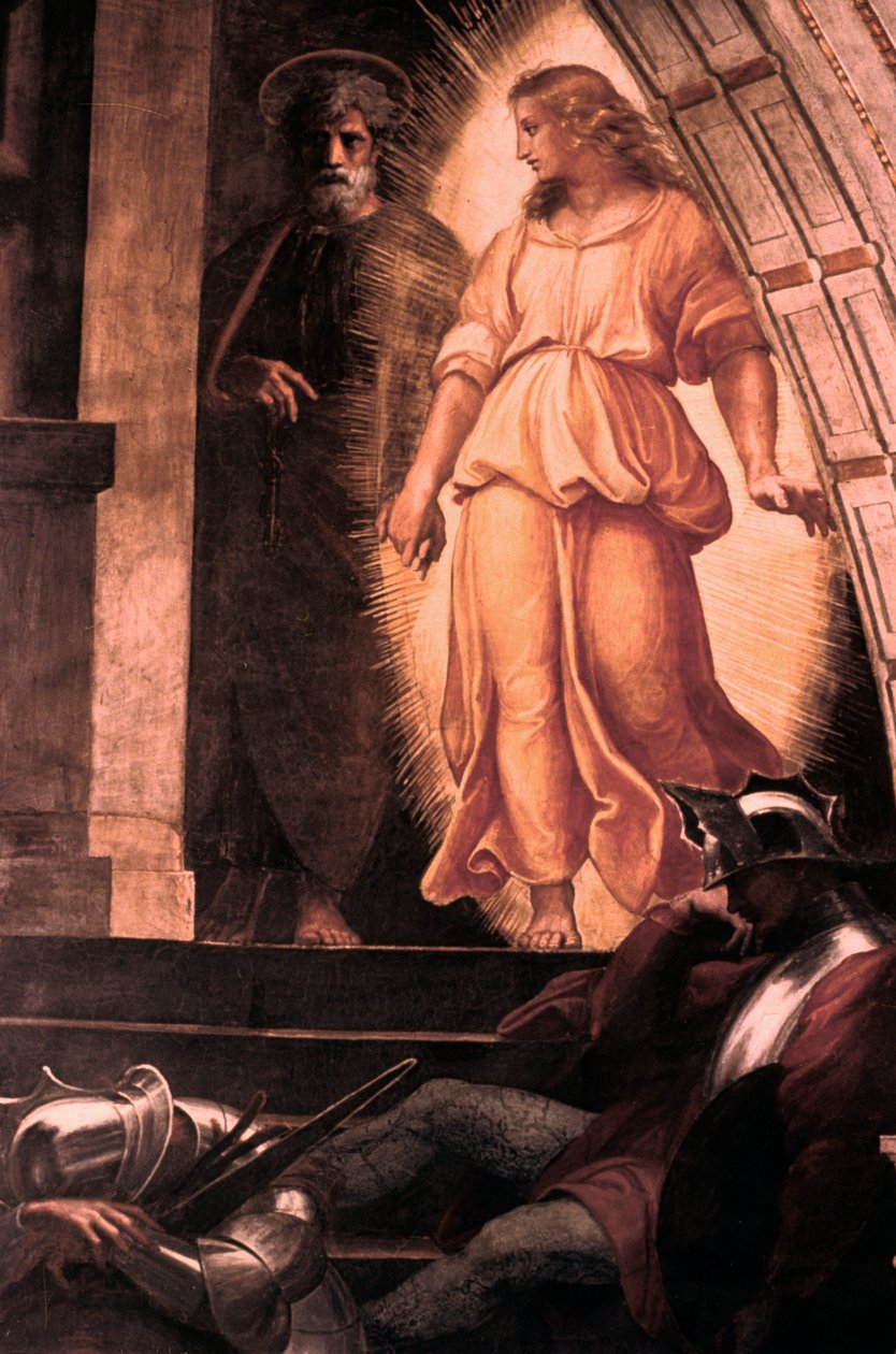 Detalhe da libertação de São Pedro, 1514 de Raffaello Sanzio Raphael