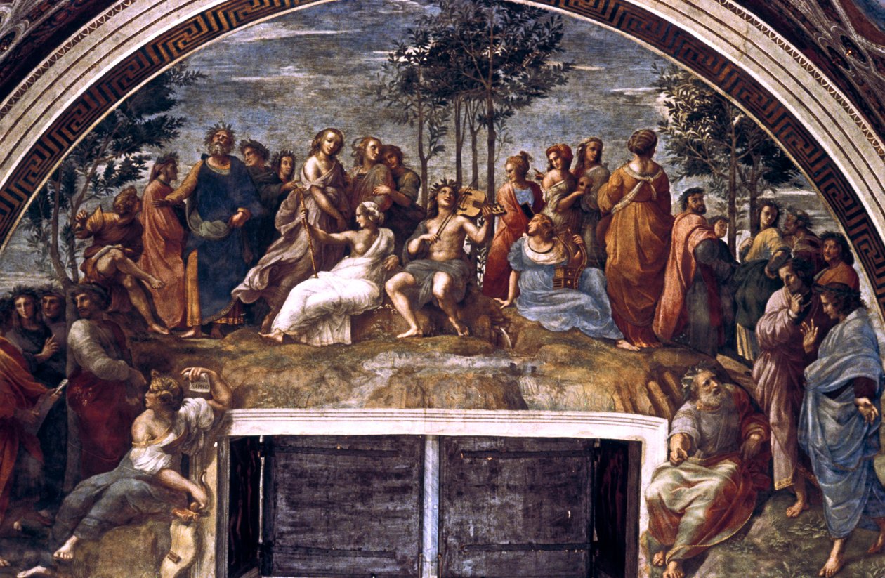 O Parnassus, da Sala das Assinaturas, 1510-1511 de Raffaello Sanzio Raphael