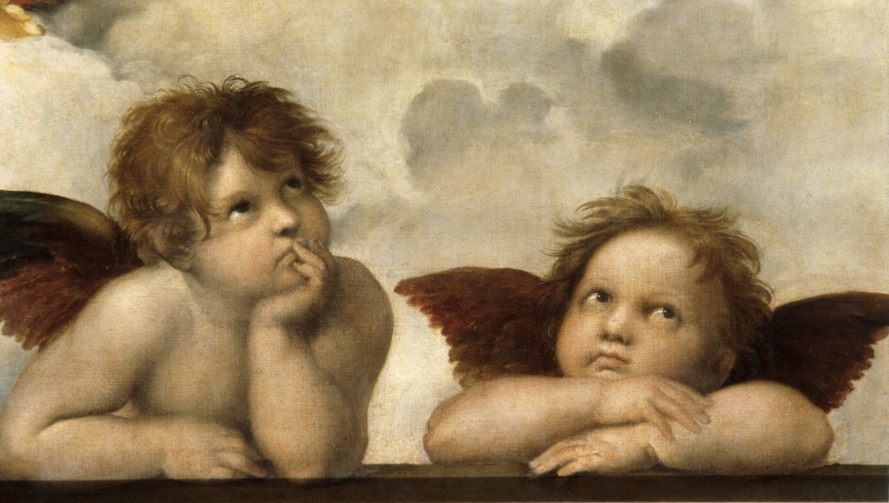 O Detalhe da Madona Sistina de Raffaello Sanzio Raphael