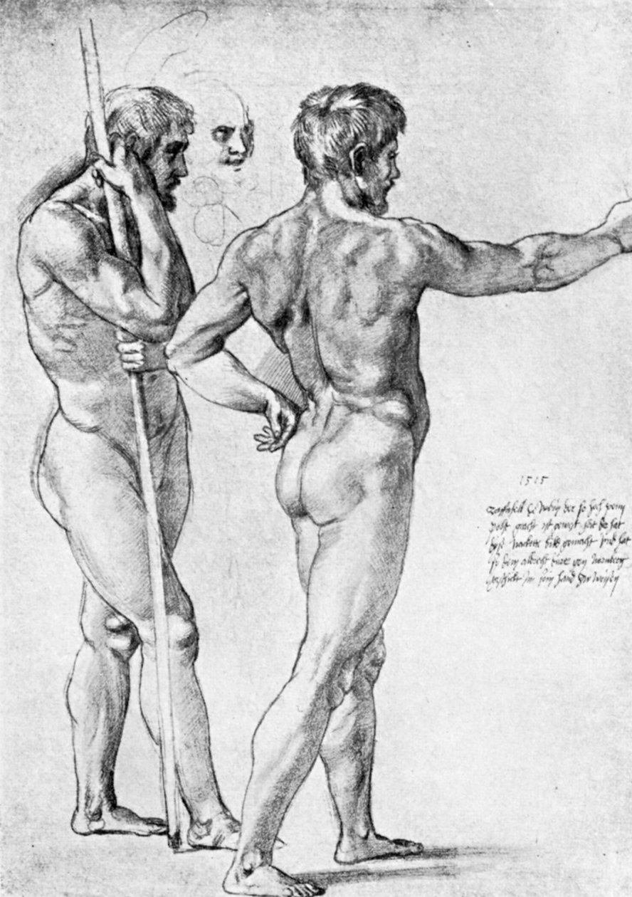 Dois estudos de homens nus, 1515, 1912. de Raffaello Sanzio Raphael