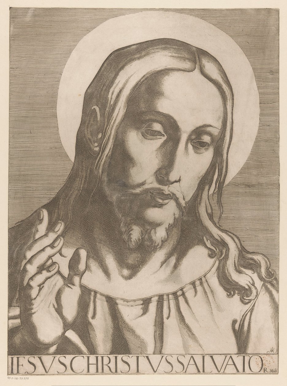 Cristo Jesus Cristo Salvator Mudi (título no objeto) Cristo, Maria en de twaalf apostelen (título da série) O Sagrado Colégio Apostólico (título da série) de Raffaello Schiaminossi