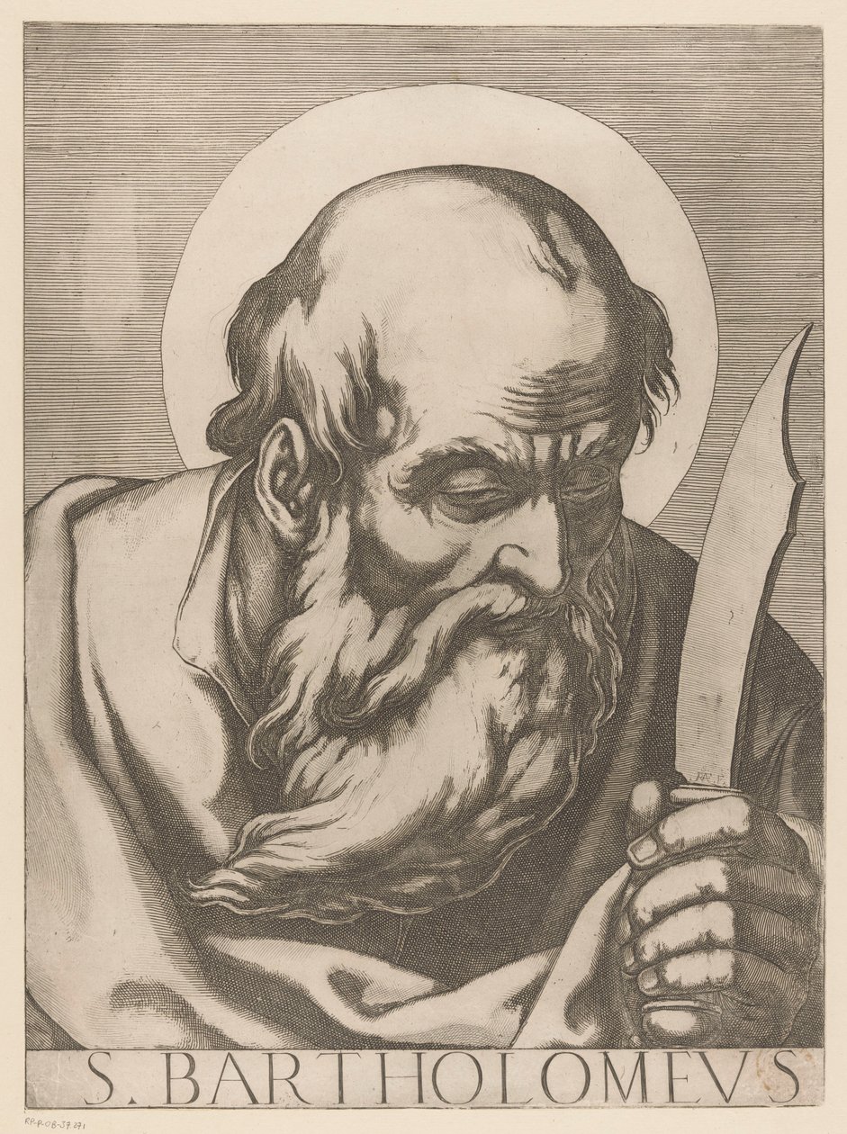 São Bartolomeu S. Bartolomeu (título no objeto) Cristo, Maria e os Doze Apóstolos (título da série) Il sacrato collegio apostolico (título da série) de Raffaello Schiaminossi