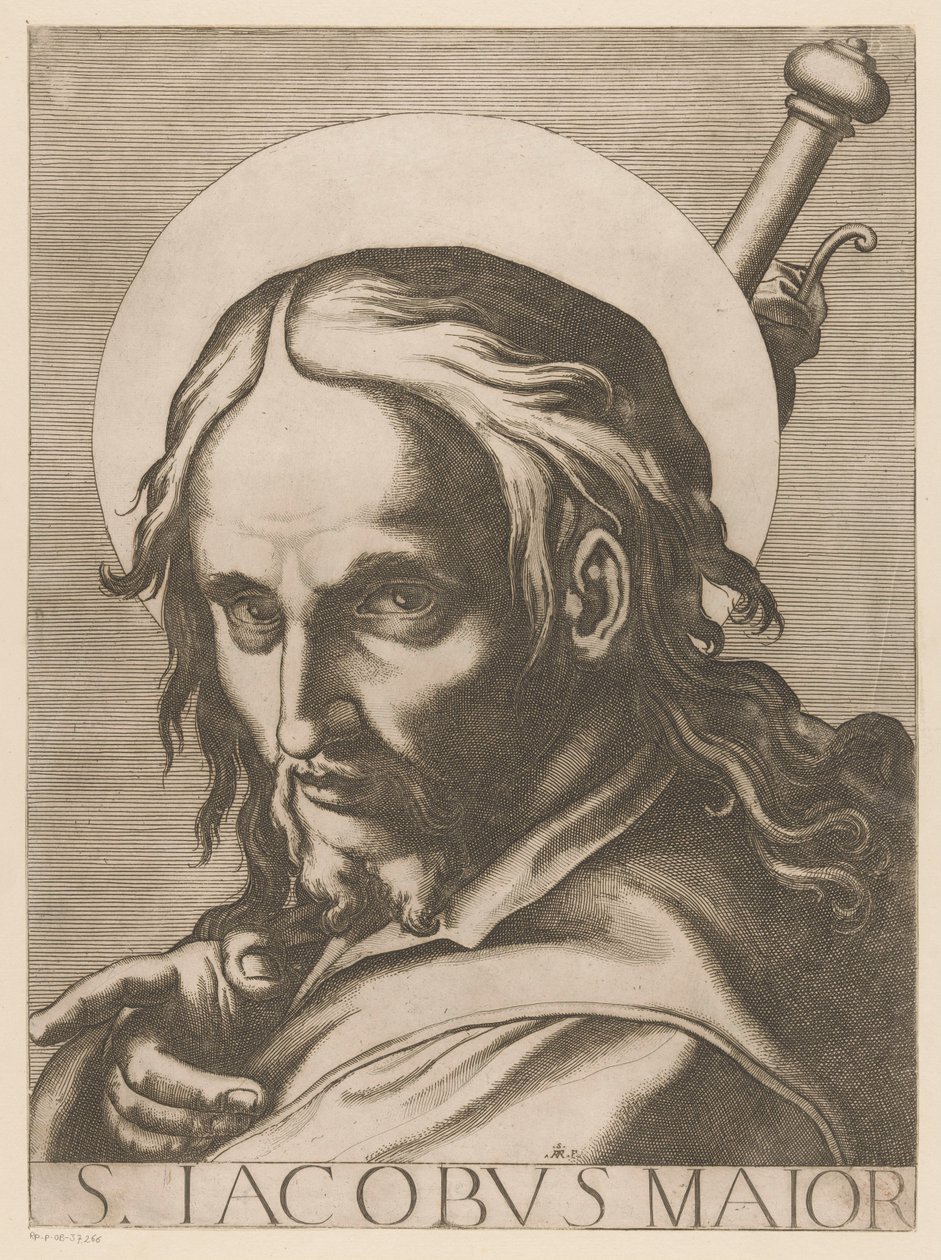 São Tiago de Meerdere São Tiago Maior (título no objeto) Cristo, Maria en de twaalf apostelen (título da série) O Sagrado Colégio Apostólico (título da série) de Raffaello Schiaminossi