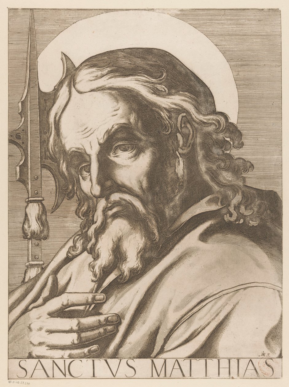 São Mateus São Matias (título no objeto) Cristo, Maria en de twaalf apostelen (título da série) O Sagrado Colégio Apostólico (título da série) de Raffaello Schiaminossi