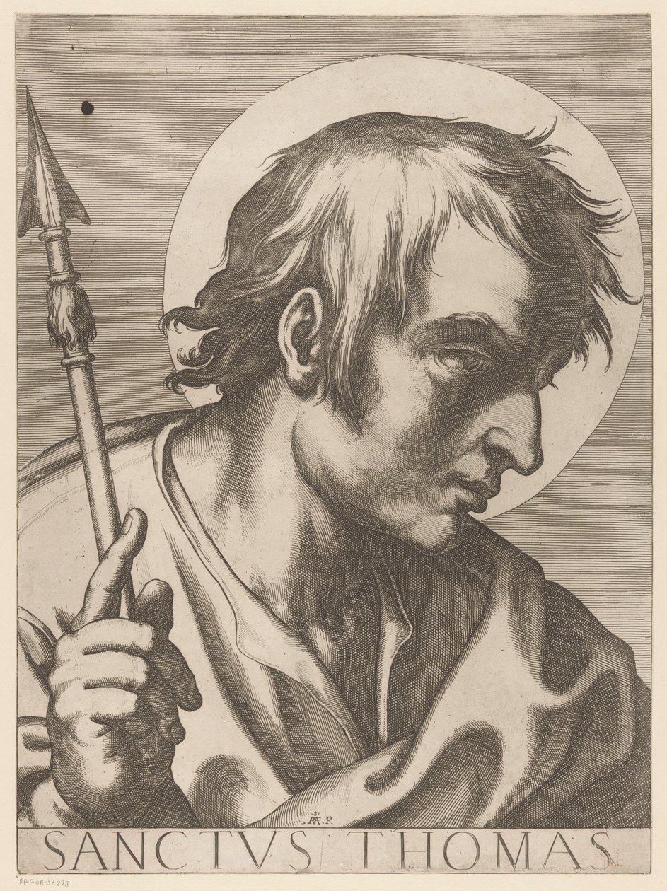 Heilige Tomas
Sanctus Thomas (título sobre o objecto)
Christus, Maria en de twaalf apostelen (título da série)
Il sacrato collegio apostolico (título da série) de Raffaello Schiaminossi