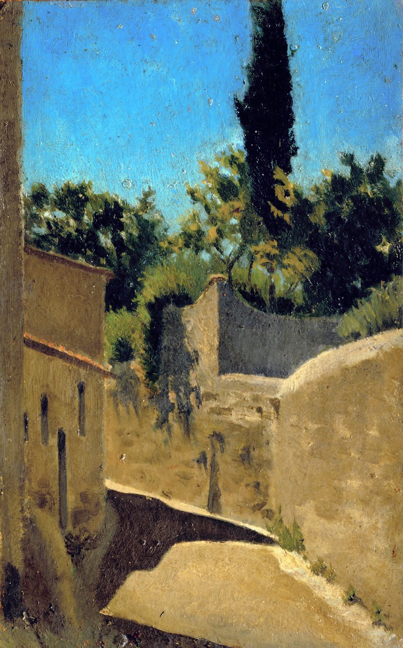 Estrada com efeito de sol. Arredores de Florença, c.1861-62 (óleo sobre cartão) de Raffaello Sernesi
