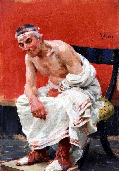 Um Momento de Pensamento (Un Momento di Pensiero) (painel) de Raffaello Sorbi