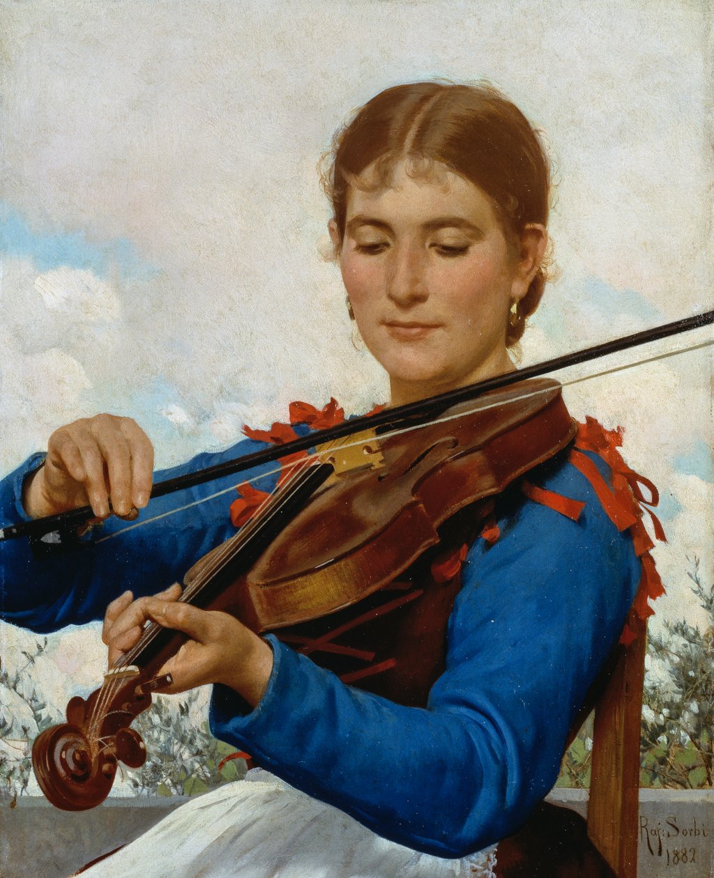 Menina a tocar violino de Raffaello Sorbi