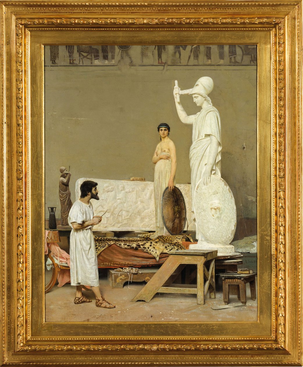 Phidias trabalhando em sua estátua de Minerva, 1869. de Raffaello Sorbi