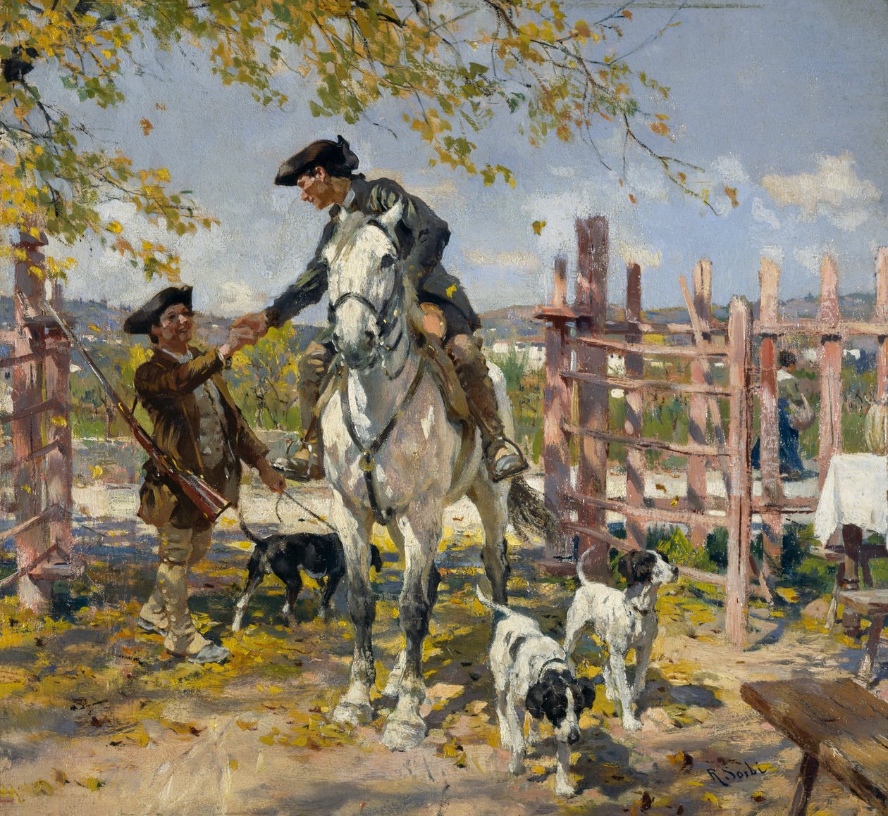 Dois caçadores com cães de Raffaello Sorbi