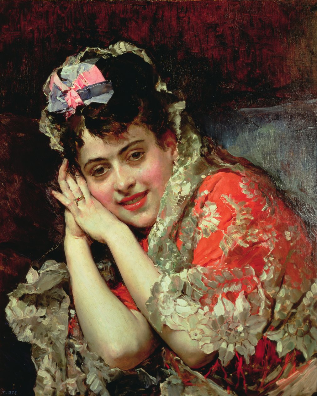 Retrato de Aline vestindo um Mantilla de Raimundo de Madrazo y Garreta