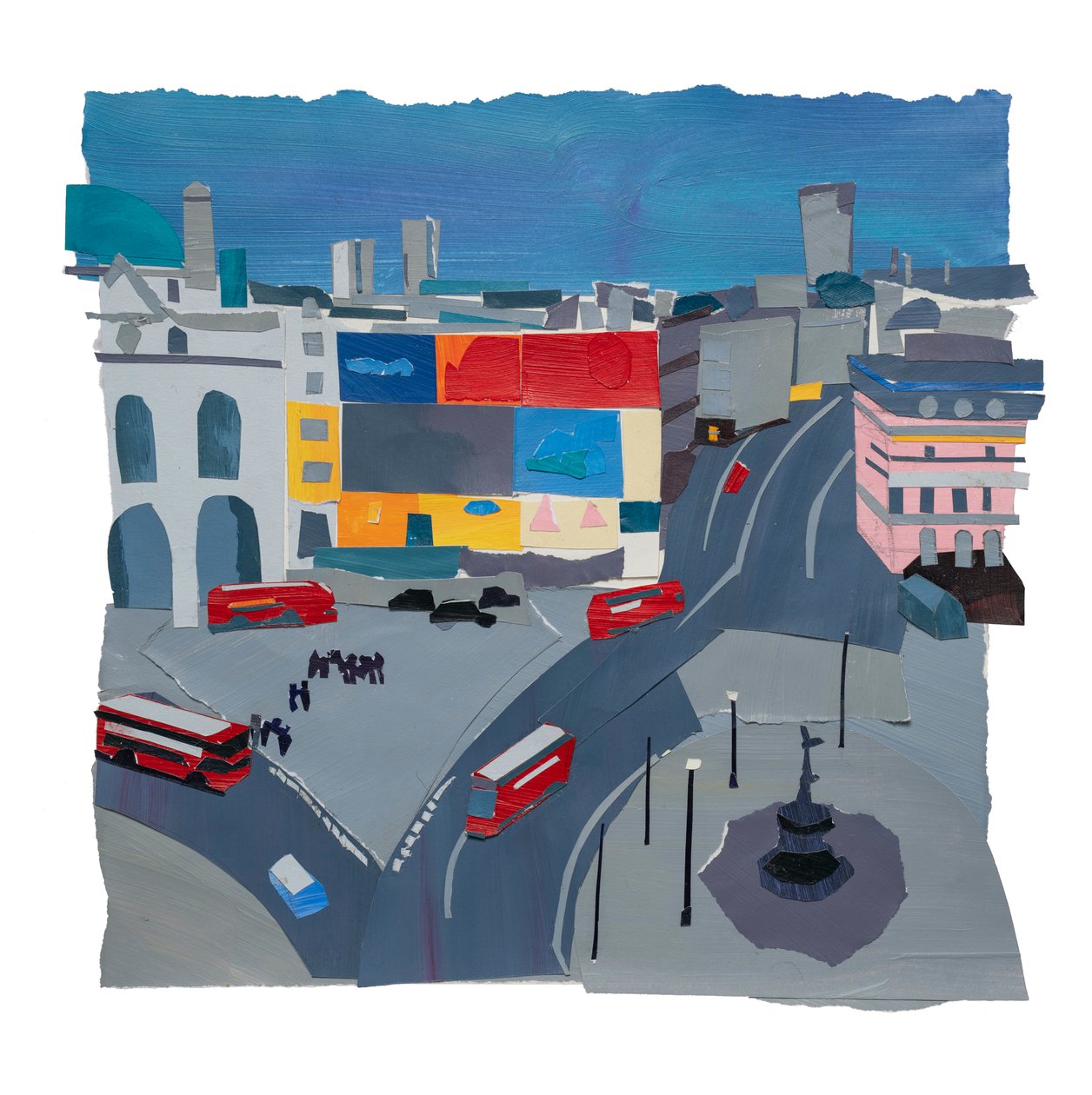 Piccadilly Circus, 2020 (acrílico e colagem sobre papel) de Raina Goran