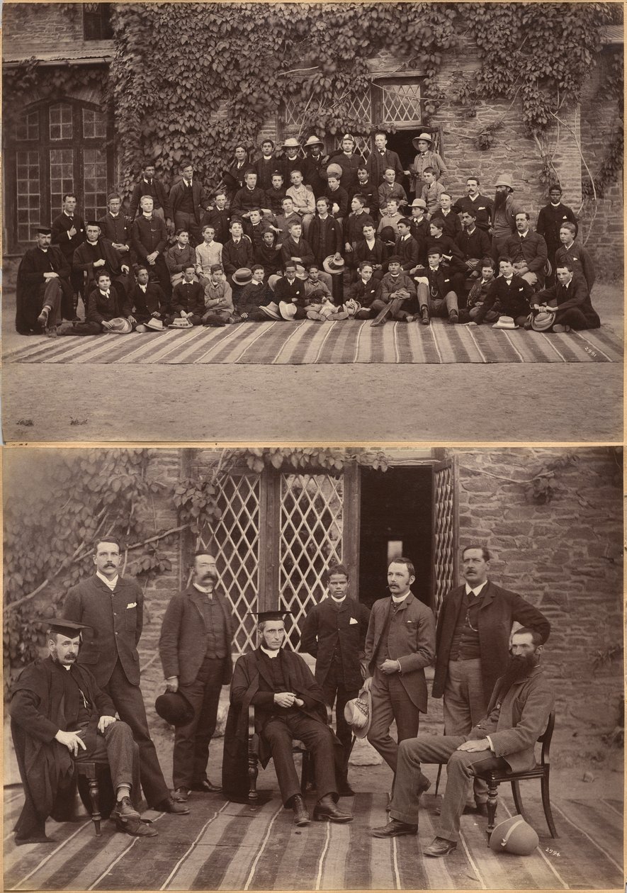 Director e professores da Bishop Cotton School, Shimla (recto); alunos da turma intermédia e pessoal da Bishop Cotton School, Shimla (verso) de Raja Deen Dayal
