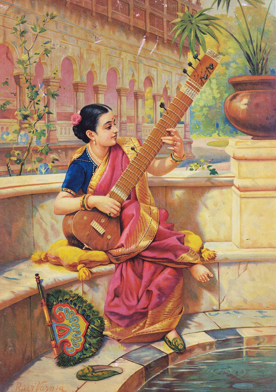 Kadambari tocando cítara, editar de Raja Ravi Varma