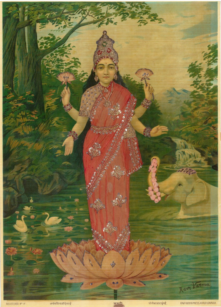 Lakshmi Embellished, de Ravi Varma Press de Raja Ravi Varma