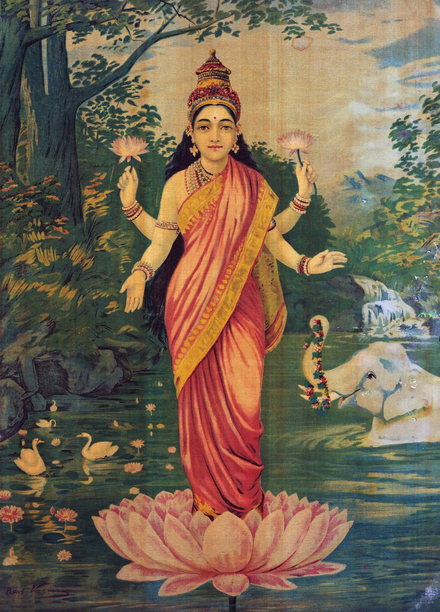 Lakshmi, de Raja Ravi Varma e Ravi Varma Press, década de 1930, editar de Raja Ravi Varma