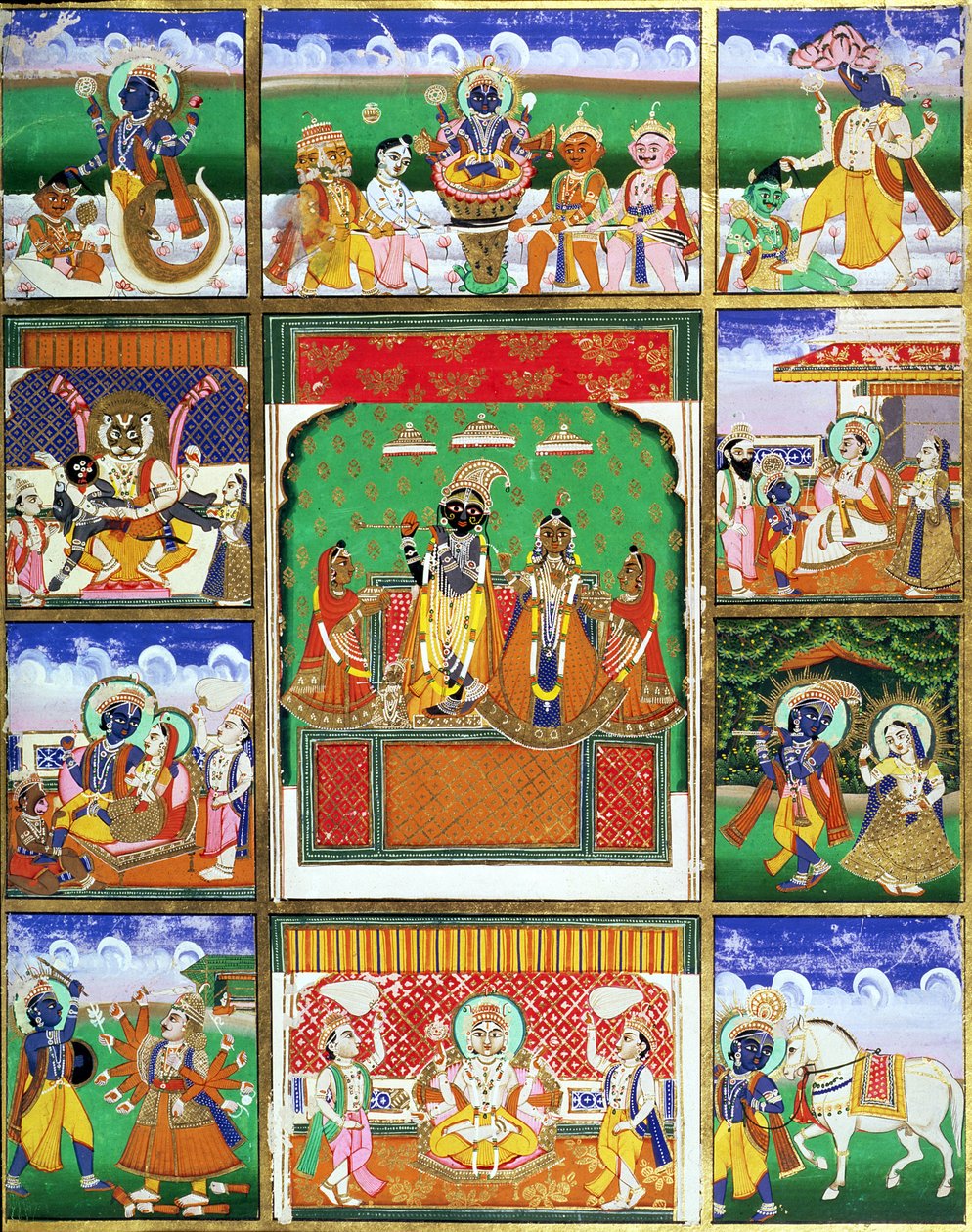 Vishnu no centro de seus dez avatares, Jaipur, Rajasthan de Rajput School