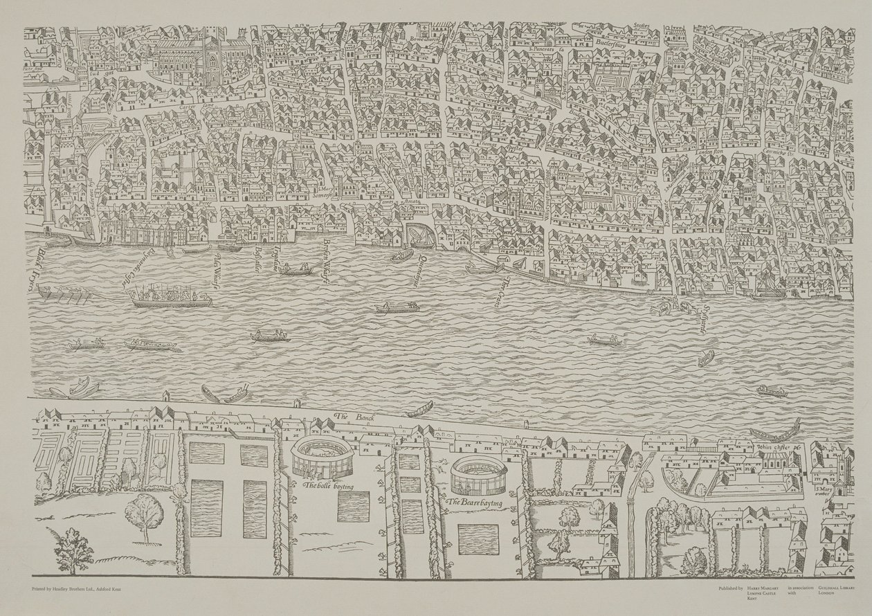 Mapa, de, londres, mostrando, a, urso, baiting, jardim, em, southwark, c.1561 de Ralph Agas