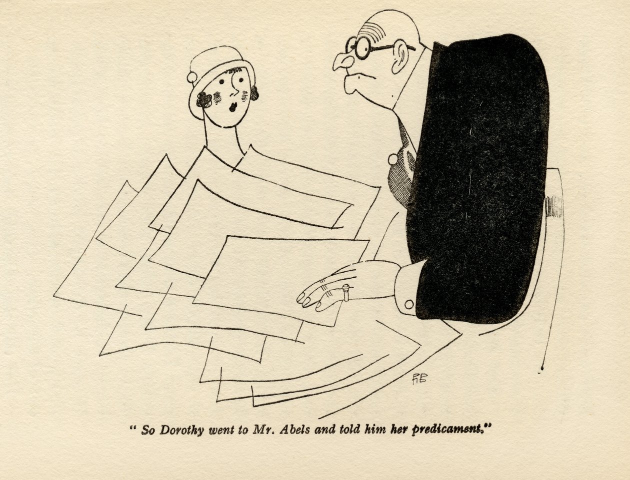 "Dorothy foi até Abel e contou sua situação", ilustração de "But Gentlemen Marry Brunettes", de Anita Loos, publicada em 1928. de Ralph Barton