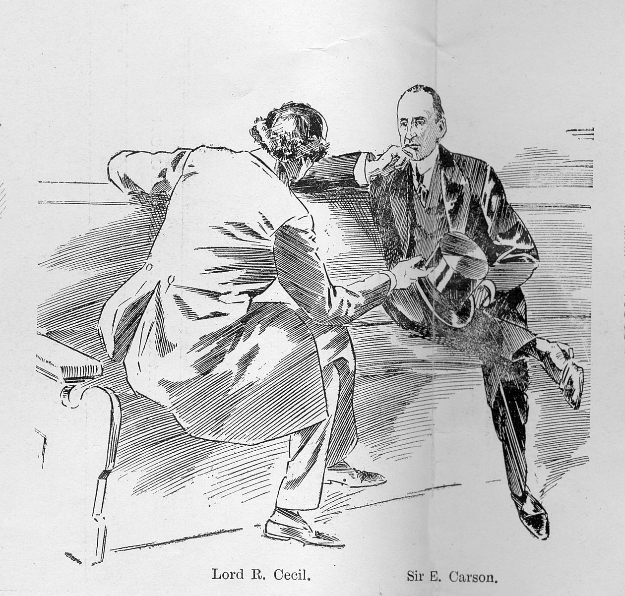 Um pouco de conversa sobre os bancos de trás, de um artigo intitulado "A remontagem do Parlamento", publicado em "The Graphic" 27 de outubro de 1906 de Ralph Cleaver