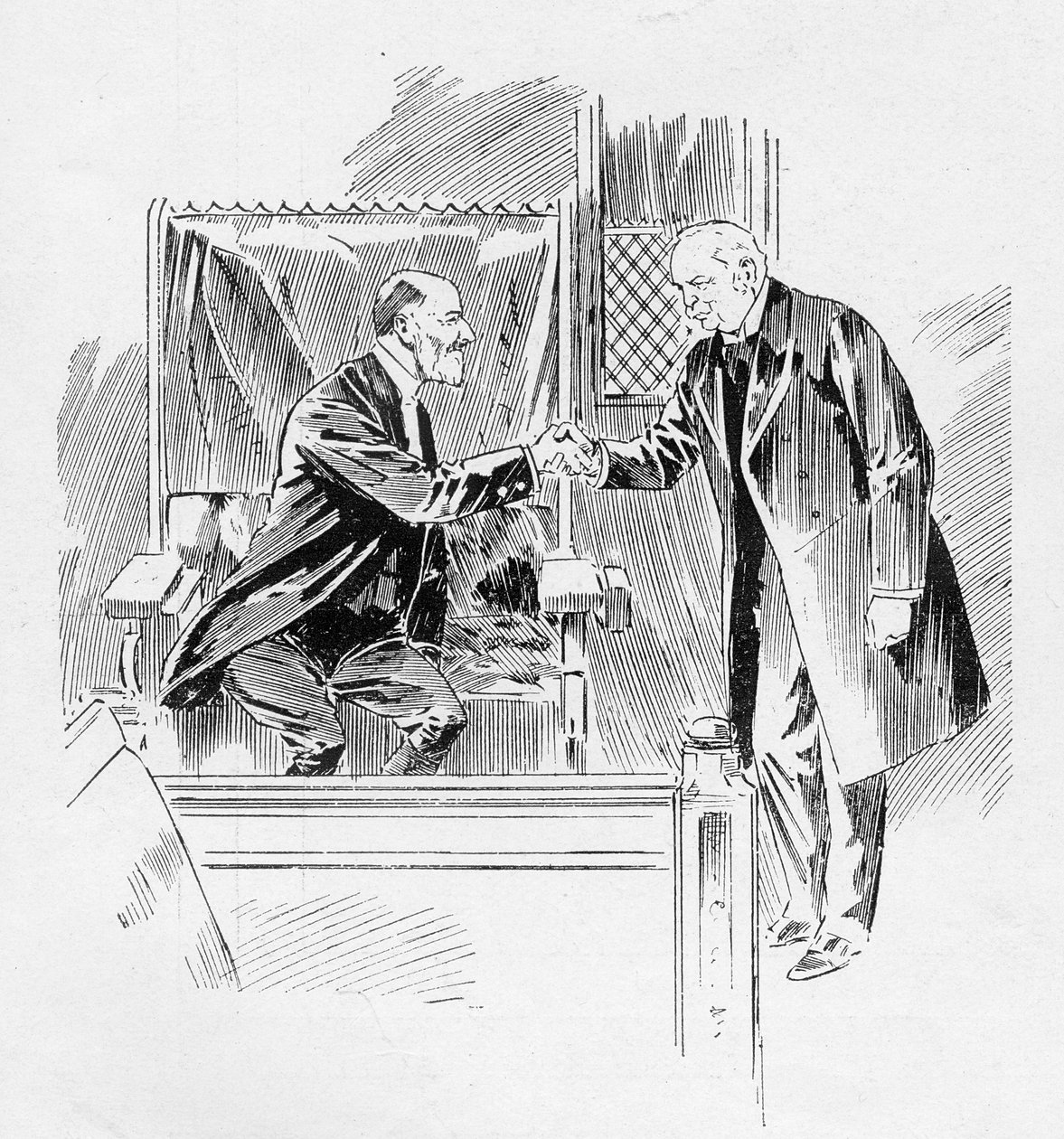 O Primeiro Ministro saúda o Sargento-de-Armas, de um artigo intitulado "A Remontagem do Parlamento", publicado em "The Graphic", 27 de outubro de 1906 de Ralph Cleaver