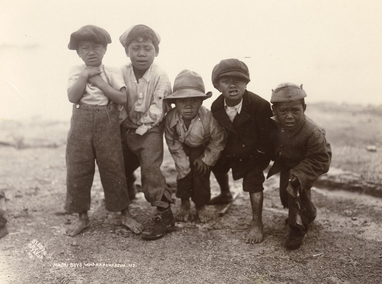 Maori Boys, Whakarewarewa, c.1910 (impressão em gelatina de prata) de Ralph Seldon