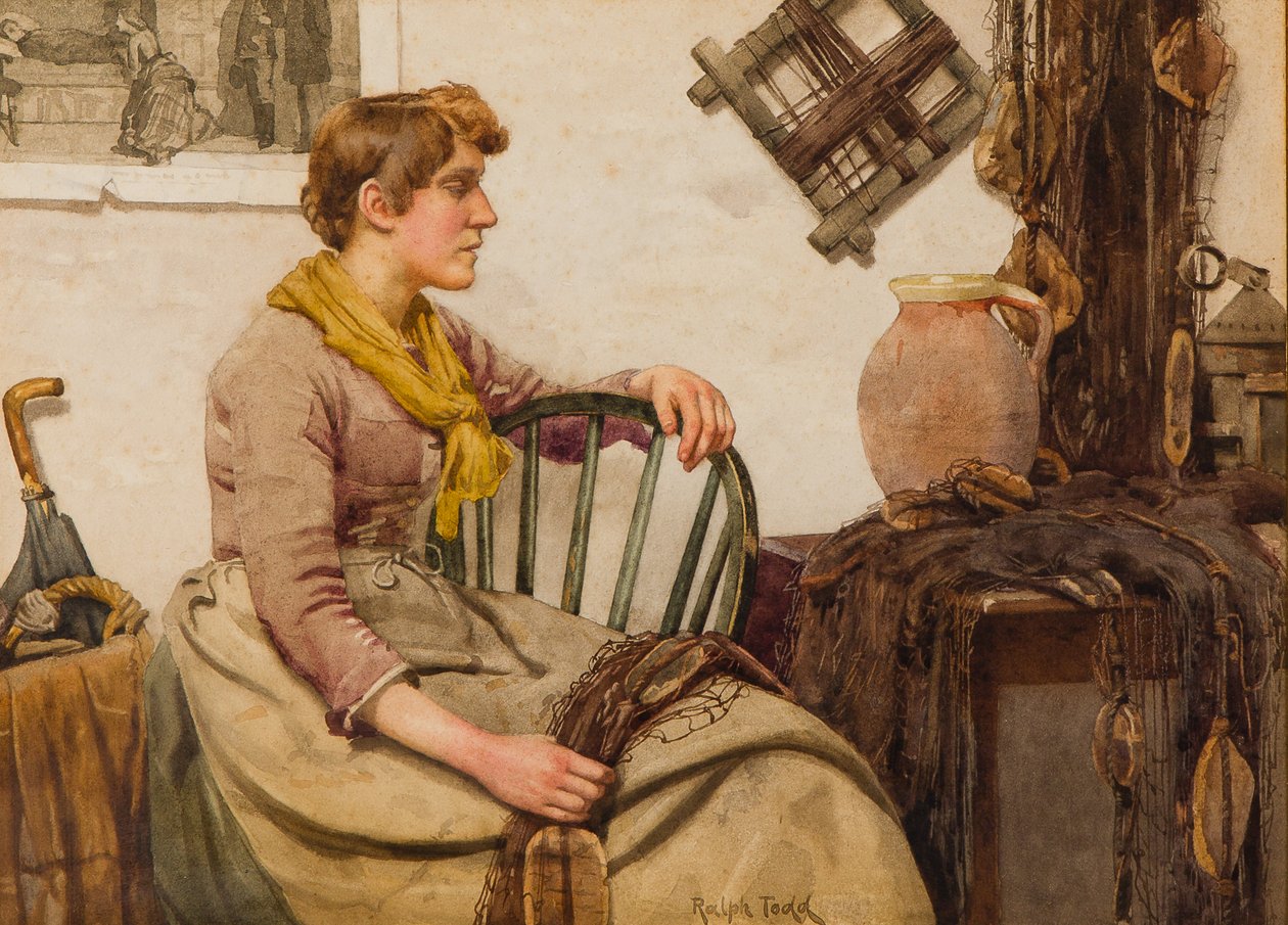 Woman Mending Nets (wc no papel) de Ralph Todd