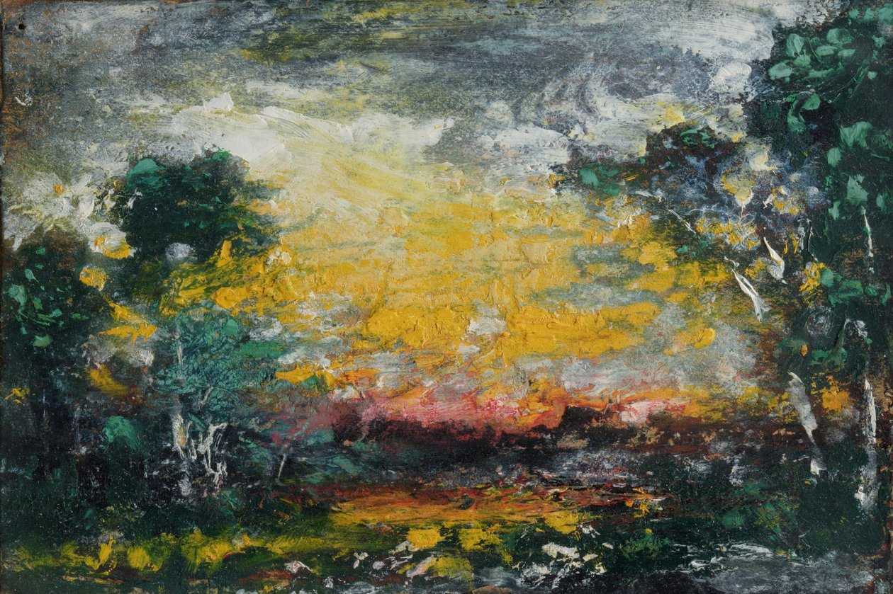 Pôr do sol, 1916 (óleo no papelão) de Ralph Albert Blakelock