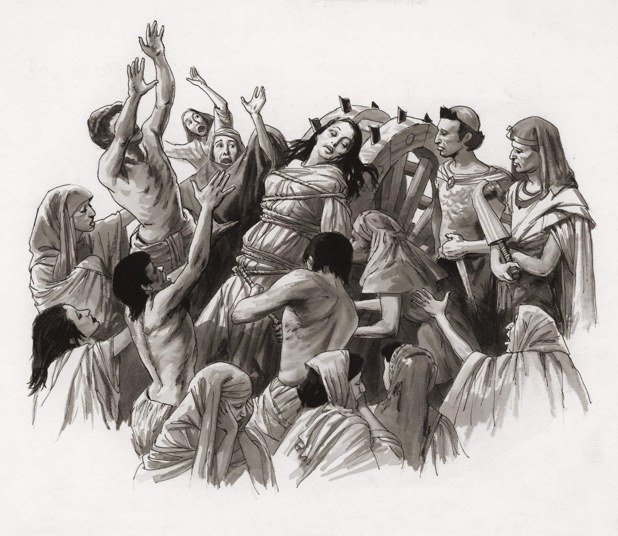 Santa Catarina a ser torturada na Roda (guache sobre papel) de Ralph Bruce