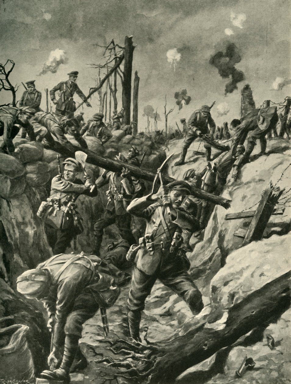 Soldados britânicos em uma trincheira alemã, Frente Ocidental, Primeira Guerra Mundial, c1915, c1920. de Ralph Cleaver