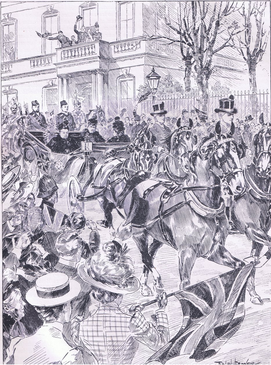 A última visita de Queens a Londres, em março de 1900, ilustra a história deCassells of England, de 1900 de Ralph Cleaver